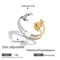 Adjustable stainless steel ring featuring a mixed gold and silver star moon design - Star Moon Two-Tone Style (JDR0204007-PS)