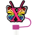 Rainbow butterfly straw topper with pink letter X and dust-proof silicone plug - Letter X