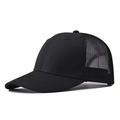 Classic black trucker hat with mesh back and structured curved brim for outdoor activities - Black