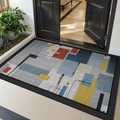 Modern geometric print door mat with abstract blue and yellow patterns in a stylish entryway - Colorful Block Rhythm