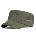 Army green quick-dry flat top cap with breathable mesh and silver fashion shield logo - Army Green