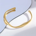 Minimalist wave-shaped open bangle in 18K gold plated stainless steel finish - Real Gold Plated Square Bangle (NU09-10)