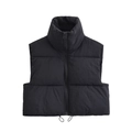 Women's black puffer vest with stand collar, zip closure and adjustable drawstring hem - M / Black
