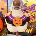Gebreide Halloween-halsband voor huisdieren met pompoengezicht en snoepjes in paars en oranje - Pompoen Snoep Sjaal