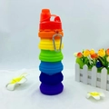 Collapsible silicone water bottle in vibrant rainbow colors with orange cap and carabiner - 500ml / Rainbow