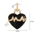 Herzanhänger in Gold mit schwarzer Emaille und Strass für DIY-Schmuckherstellung - Herzschlag Anhänger (L196059-Black) / Schwarz