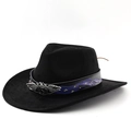 Cappello da cowboy nero con stemma USA e fascia in pelle con motivo a fiamme blu - M (56-58cm) / Nero