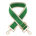 Detail of adjustable green and beige geometric woven shoulder strap with gold metal hooks - 11-Emerald Green with Off-White Edge