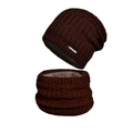 Dunkelbraunes Set aus Strickmütze und Schal mit dickem Fleecefutter für den Winter - Kaffeebraun