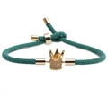 Bracelet ajustable en corde tressée verte avec breloque couronne dorée et zircons - Couronne Verte
