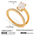 Anello regolabile in acciaio dorato con pietra ovale e pavé di zirconi brillanti - 7 / Stile Aperto Pietra Ovale (JDR0312208) / Oro