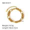 Bracciale a catena spessa in acciaio inossidabile placcato oro 24K, 18cm con catenella - Bracciale a Maglie Intrecciate (NB-B1017-G)