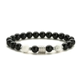 Detailed shot of black obsidian beads with silver spacers and natural stone accents - White Turquoise