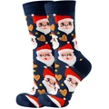 Festive navy blue cotton socks featuring Santa Claus and gingerbread man patterns - 37-44 / Navy Santa Claus