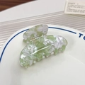 Small marble light green acetate hair claw clip with spring grip for women - Light Green