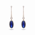 Rose gold dangle earrings featuring oval blue gemstones with micro-pave zircon accents - No.5 (Blue Oval/Rose Gold)