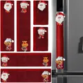 6-piece set of red burlap Christmas fridge handle covers with Santa and snowman 3D characters - Style K 6-Piece Set Mixed Characters