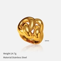Polished chunky gold twist ring in stainless steel with 18mm diameter and heavy texture - Chunky Knot Style (YHTSR-2501193)