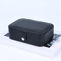 Portable double-layer black PU leather jewelry box with a silver metal buckle and soft texture - Double Layer Portable / Black