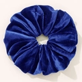 Oversized dark blue velvet hair scrunchie with soft pleats for women's hair accessories - Blue