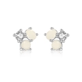 Elegant S925 silver stud earrings with milky white stones and clear zircon clusters - 925 Silver / Platinum (Milky White)