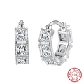 S925 sterling silver hoop earrings with square-cut clear cubic zirconia crystals - Pave Hoop-Silver