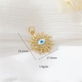 Golden Sun and Evil Eye charm pendant with cubic zirconia and blue enamel, 23.2mm x 17.9mm - H-11612 (Sun Evil Eye)