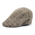 Berretto piatto classico con motivo scozzese marrone e bianco in caldo tweed - M (56-60cm) / caffè