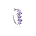 S925 sterling silver ear cuff clip with rectangle and round purple cubic zirconia - 925 Silver / Platinum Purple Stone