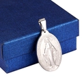 Silver oval 18K stainless steel Miraculous Medal pendant on a blue textured gift box - 2.3*3.5cm / Steel