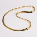 Detailed S-curve layout of a 7.5mm golden flat weave chain necklace on white background - Gold Color Necklace (60cm) / 7.5MM