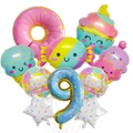 Close-up of pastel dessert balloon set including donut and number nine foil balloons - Number 9 - Donut Candy Set