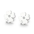 Silver four-leaf clover stud earrings with sparkling white zircon stones - Steel Color Zircon Clover (KE96589-Z)