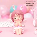 Pink angel girl figurine with white rabbit ears and wings in a seated pose - 1121-11 Vinyl Pink