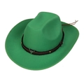 Emerald green wool felt cowboy hat with vintage metal bull head and studded leather band - Green