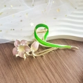 Elegant gold hair claw clip with pink tulip flower design and white pearls detail - Purple Streamline Flower-YZAP45-21