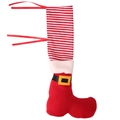Housse de pied de table en forme de jambe de lutin de Noël avec rayures rouges blanches - Style Père Noël à rayures rouges (Emballage individuel)