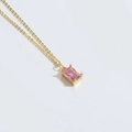 Collier doré délicat avec pendentif en zircone rose rectangulaire et serti à quatre griffes - Rose