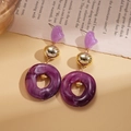 Detail of vintage purple marble resin earrings with gold accents on artistic paper - 925 Silver Pin Earrings / Purple