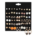 Minimalist 30-pair gold metal earring set with pearls and crystals on black card - E0492-1 / Stud Earrings Set