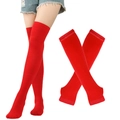 Classic bright red over-the-knee knitted high socks for Halloween cosplay costumes - One Size / Solid Red