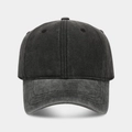 Front view of charcoal gray washed cotton baseball cap showing reinforced stitching details - Dark Gray