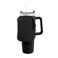 Detailed shot of black neoprene carrier with zipper pouch for 40oz insulated tumbler cup - Single Pocket Black