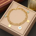 Goldenes zweilagiges Armband mit Türkis und Evil-Eye-Anhänger auf einer Schmuckschatulle - 2# Zweilagiges Böser Blick Armband