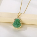 Macro detail of gold-plated Buddha pendant with green jade texture and diamond inlay - Ne254 Green