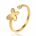 Minimalist adjustable golden open ring with flower design and sparkling zircon stone - Butterfly Zirconia-Gold