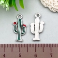 Silver cactus alloy pendant with green enamel finish and ruler measurement - 1Pc Green Cactus