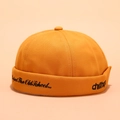 Street style mustard yellow Miki Hat with black embroidery on premium twill cotton - CH Embroidery Yellow