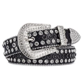 Punk Y2K style black faux leather belt featuring silver studs and rhinestone buckle - Black Silver with Silver Buckle