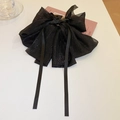 Grosse pince à cheveux nœud en organza noir pailleté avec longs rubans élégants - Nœud Pompon Noir (98#)